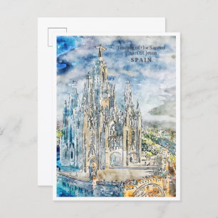 Spain vintage travel watercolor postcard