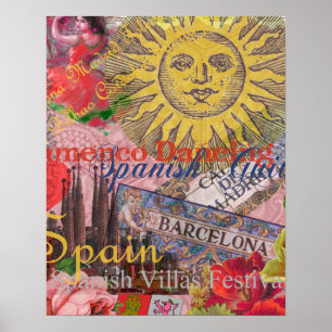 Spain Vintage Trendy Spanish Travel Collage Poster