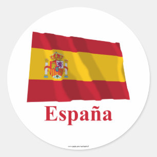Spain Waving Flag with Name in Spanish Classic Round Sticker