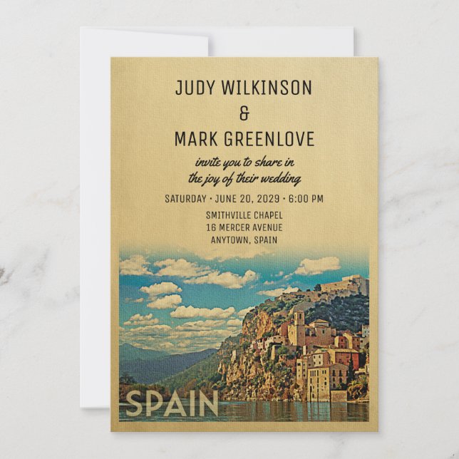 Spain Wedding Invitation Vintage Mid-Century (Front)