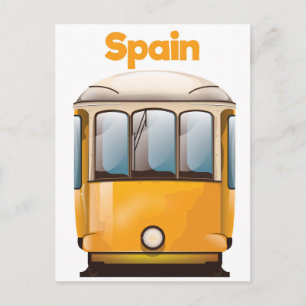 Spain yellow tram travel poster postcard