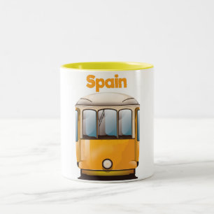 Spain yellow tram travel poster Two-Tone coffee mug