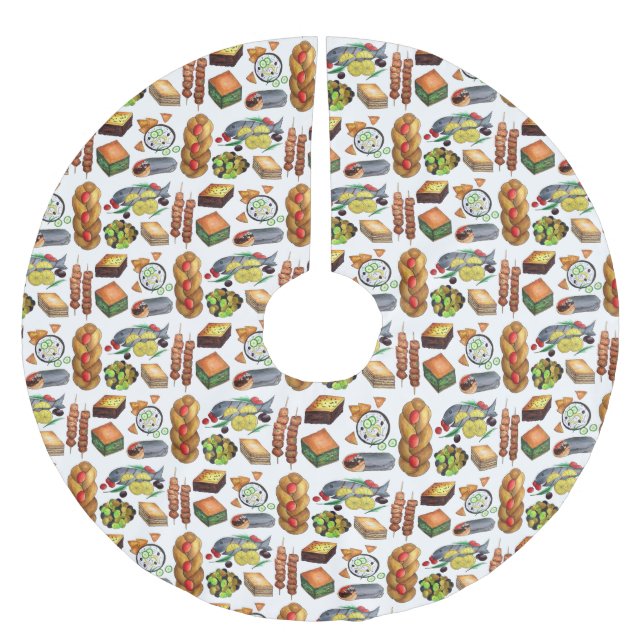Spanakopita Moussaka Baklava Greek Food Print Brushed Polyester Tree Skirt (Front)