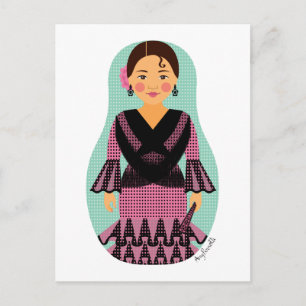 Spaniard Pink Dress Matryoshka Postcard