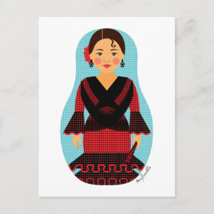 Spaniard Red Dress Matryoshka Postcard