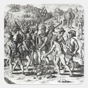 Spaniards receiving gifts from Indians Square Sticker