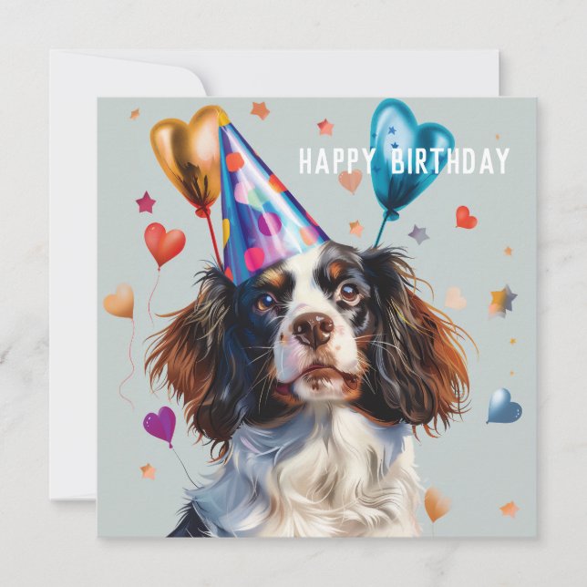 Spaniel Birthday Card, Springer, Cocker, Cavalier Holiday Card (Front)
