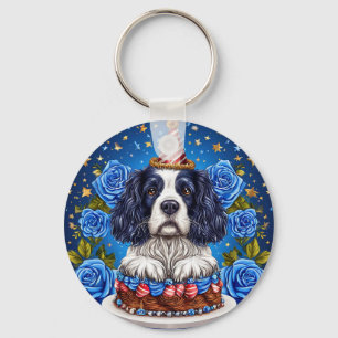 Spaniel Dog Celebrating Birthday With Festive Hat Key Ring