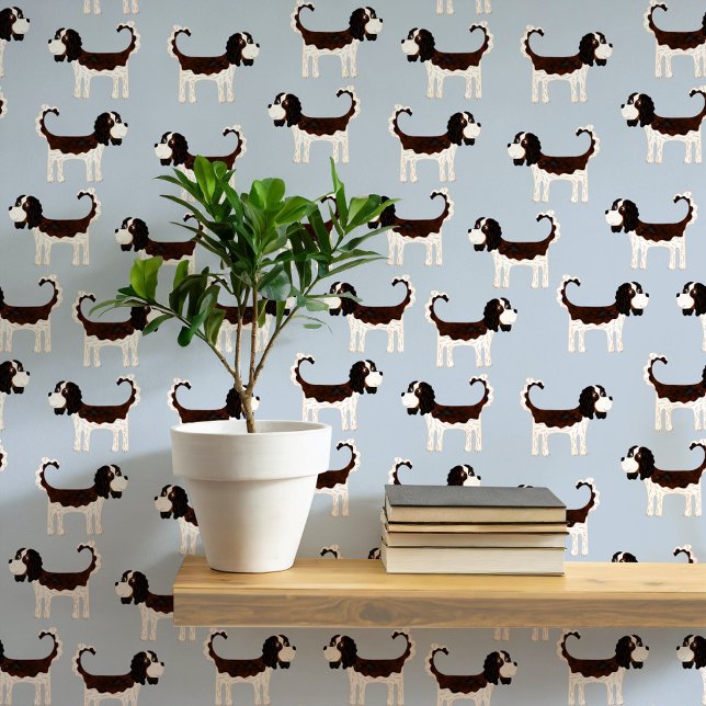 Spaniel Dog Pattern Wallpaper (Cute Cavalier King Charles Spaniel dog peel and stick wallpaper)