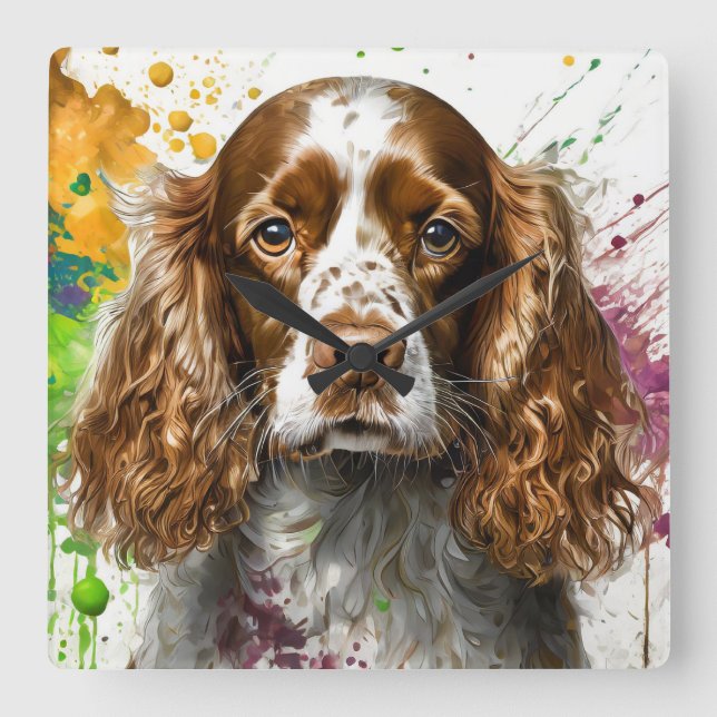 Spaniel Dog Square Wall Clock (Front)