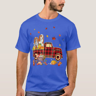 Spaniel Riding Truck Pumpkin Autumn Leaves Fall  T-Shirt