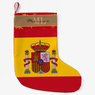 Spanis Flag stocking, Spain, monogram, snowflake Small Christmas Stocking