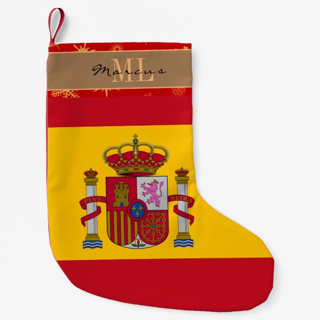 Spanis Flag stocking, Spain, monogram, snowflake Small Christmas Stocking (Front)