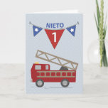 Spanish 1st Birthday Grandson, Firetruck Card<br><div class="desc">Spanish language card to celebrate your Grandson’s FIRST birthday! Birthday Wishes are rushing through with this cute red fire truck.</div>