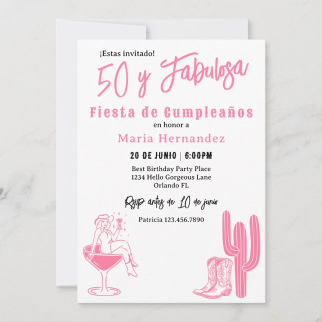 Spanish 50 y Fabulosa Western Fiesta 50th Birthday Invitation (Front)