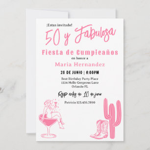 Spanish 50 y Fabulosa Western Fiesta 50th Birthday Invitation