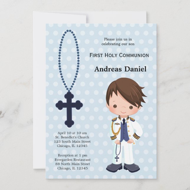 Spanish Admiral First Communion boy Invitation (Front)