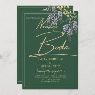 Spanish All-in1 WISTERIA Gold Text Green BODA Invitation