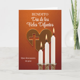 Spanish All Souls Day Heart Cross and Lit Candles Card