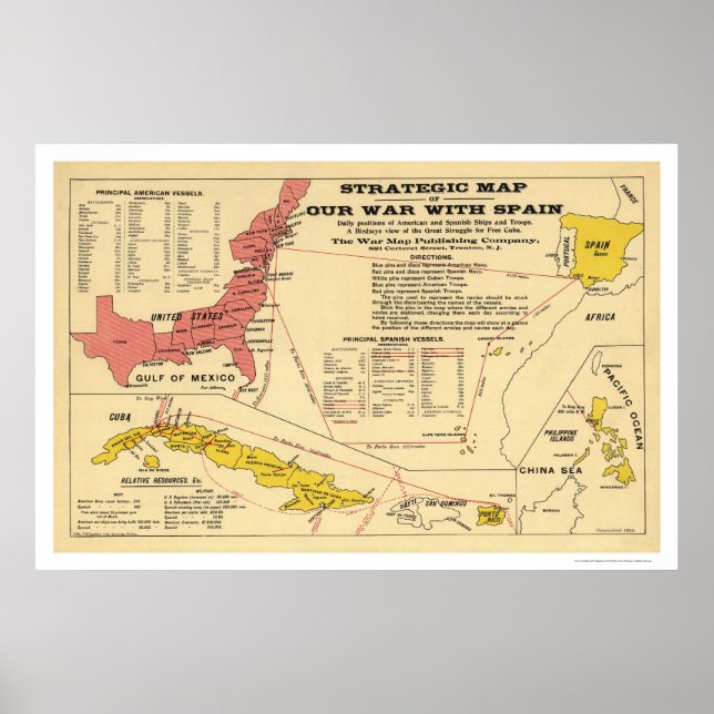 Spanish American War Map 1898 Poster (Front)