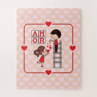 Spanish Amor Valentine Love Drop Hearts   Jigsaw Puzzle