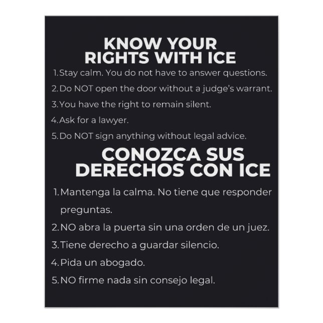 Spanish and English Know Your Rights ICE Poster (Front)