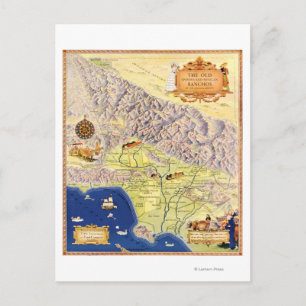 Spanish and Mexican Ranchos of Los Angeles Map Postcard