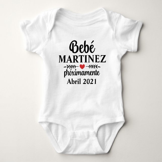 Spanish Baby Name Pregnancy Announcement Baby Bodysuit (Front)
