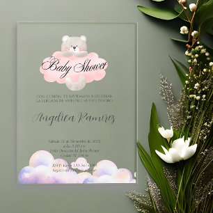 Spanish Baby Shower Bear Theme Cloud Gift Registry Acrylic Invitations