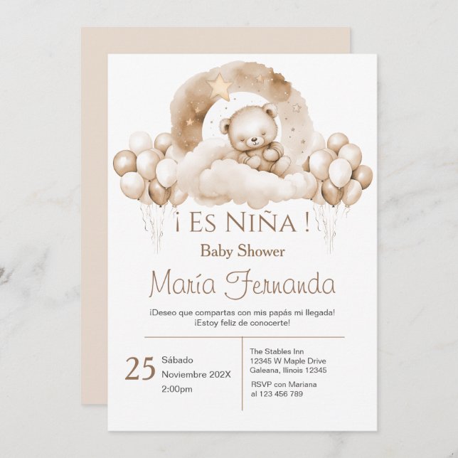 Spanish Baby Shower Girl invitation (Front/Back)