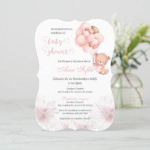 Spanish Baby Shower Invitation Pink Bear Girl