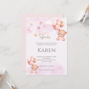 Spanish Baby Shower Invitation Pink Bear Girl