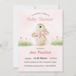 Spanish Baby Shower Invitation Pink Bear Girl