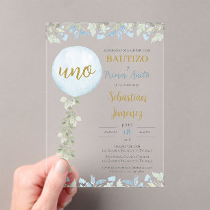 Spanish Baptism Acrylic Invite With Balloons Invitations