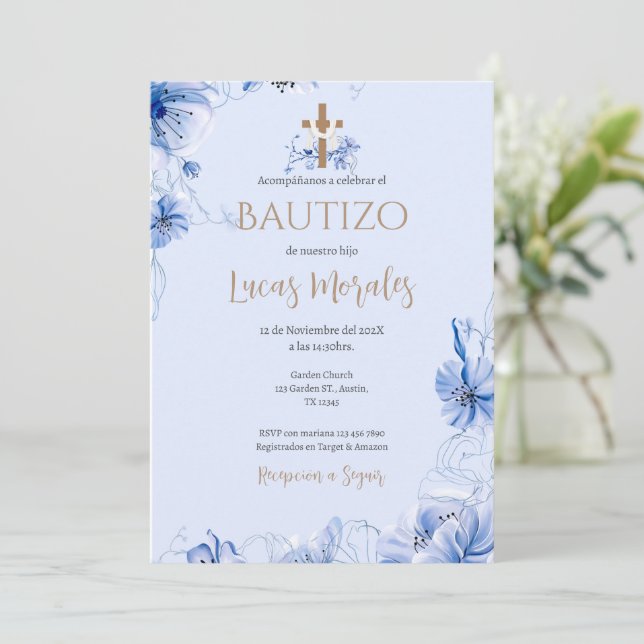 Spanish Baptism Boy invitation (Standing Front)