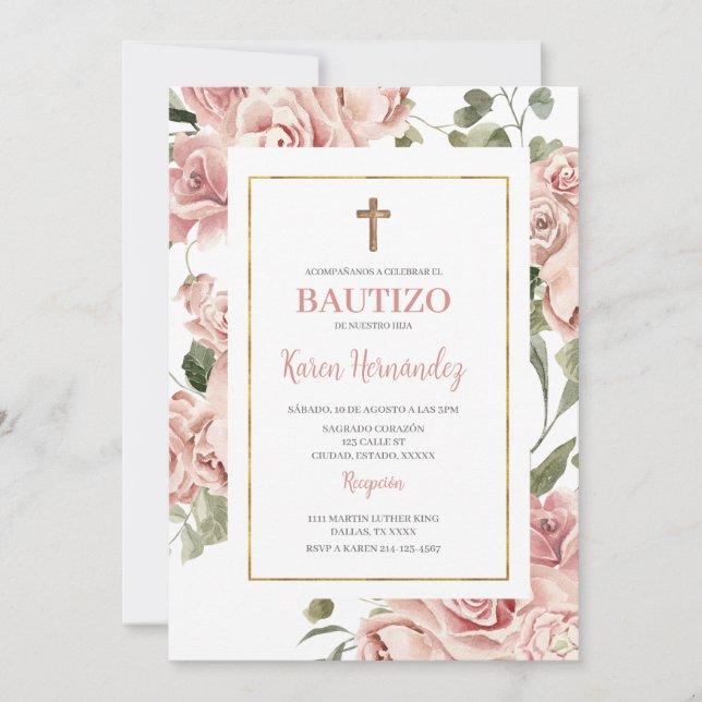 Spanish Baptism Girl Invitation (Front)