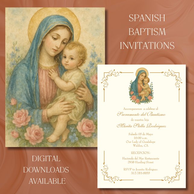 SPANISH BAPTISM MARY BABY JESUS CHRISTENING  INVITATION (Creator Uploaded)