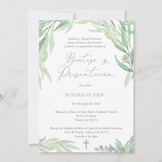 Spanish Baptism Presentation Misa for Hispanic Boy Invitation (Front)