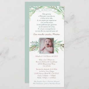 Spanish Bautizo For Boy, Spring Leaves Greenery Invitation