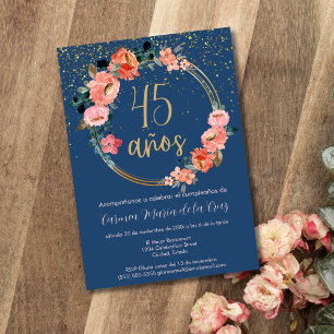 Spanish Beautiful Chic Floral 45th Birthday Party Invitation
