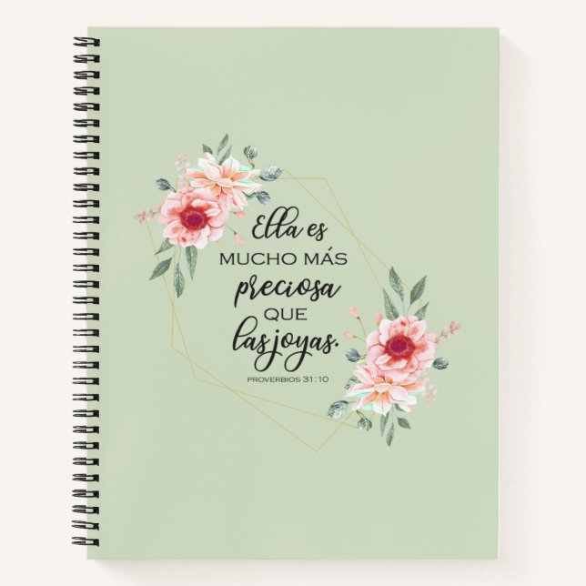Spanish bible verse Proverbios 31:10 Notebook (Front)