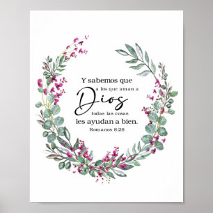 Spanish Bible Verse Romanos 8:28 Póster Poster