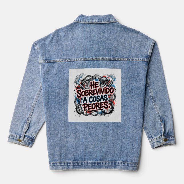 Spanish biker quote – graffiti  denim jacket (Back)