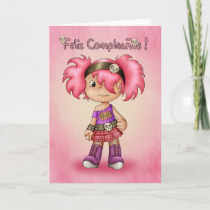 Spanish Birthday Card - Cute Rock Chick - Feliz Co