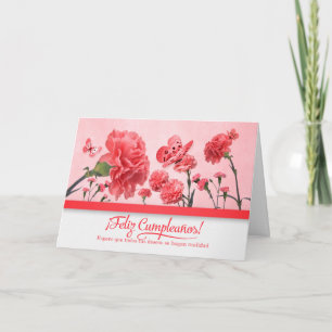 Spanish Birthday Feliz Cumpleanos Pink Carnation Card