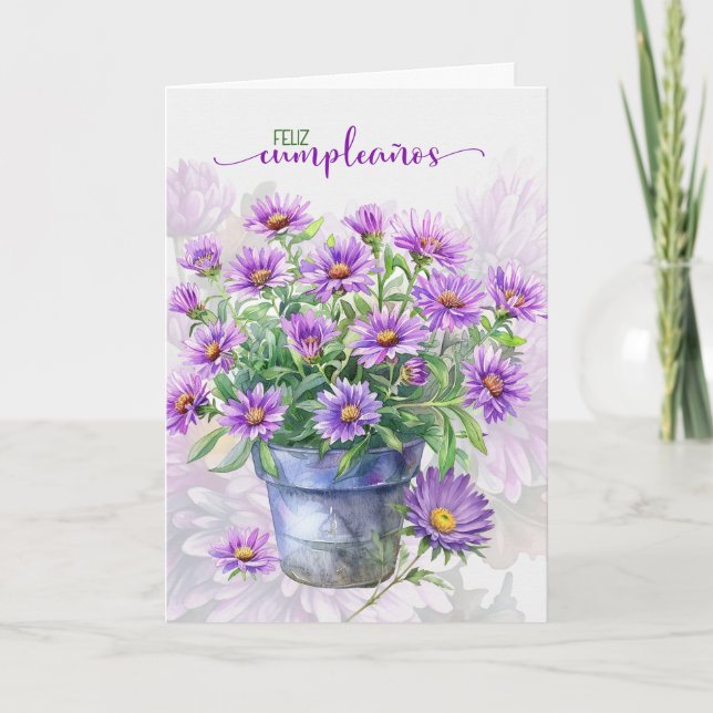 Spanish Birthday Feliz Cumpleanos Purple Asters Card (Front)