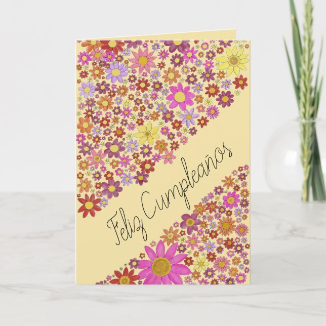 Spanish Birthday Flower collage Card (Front)
