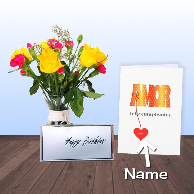 Spanish Birthday Personalized name AMOR Card (Creator Uploaded)