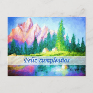 Spanish Birthday Pink Mountain Postcard