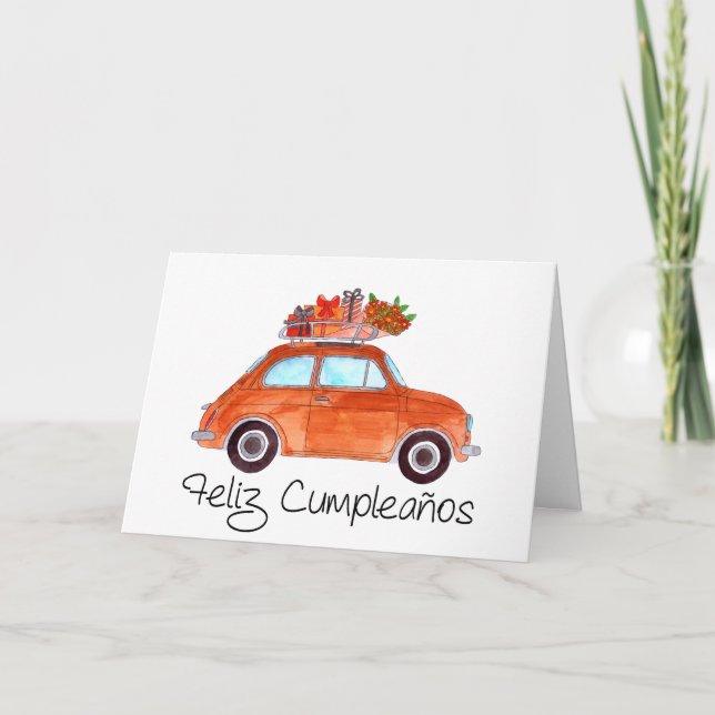 Spanish Birthday Retro Fiat 500 Card (Front)
